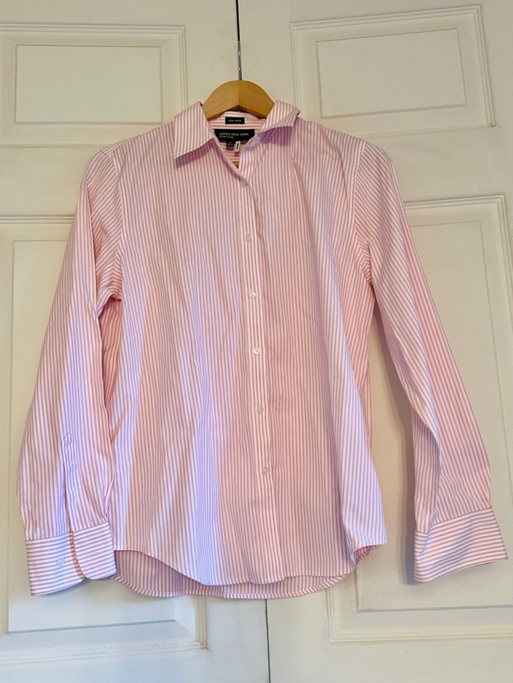 Jones New York Pink and White Fine-Striped Dress Shirt